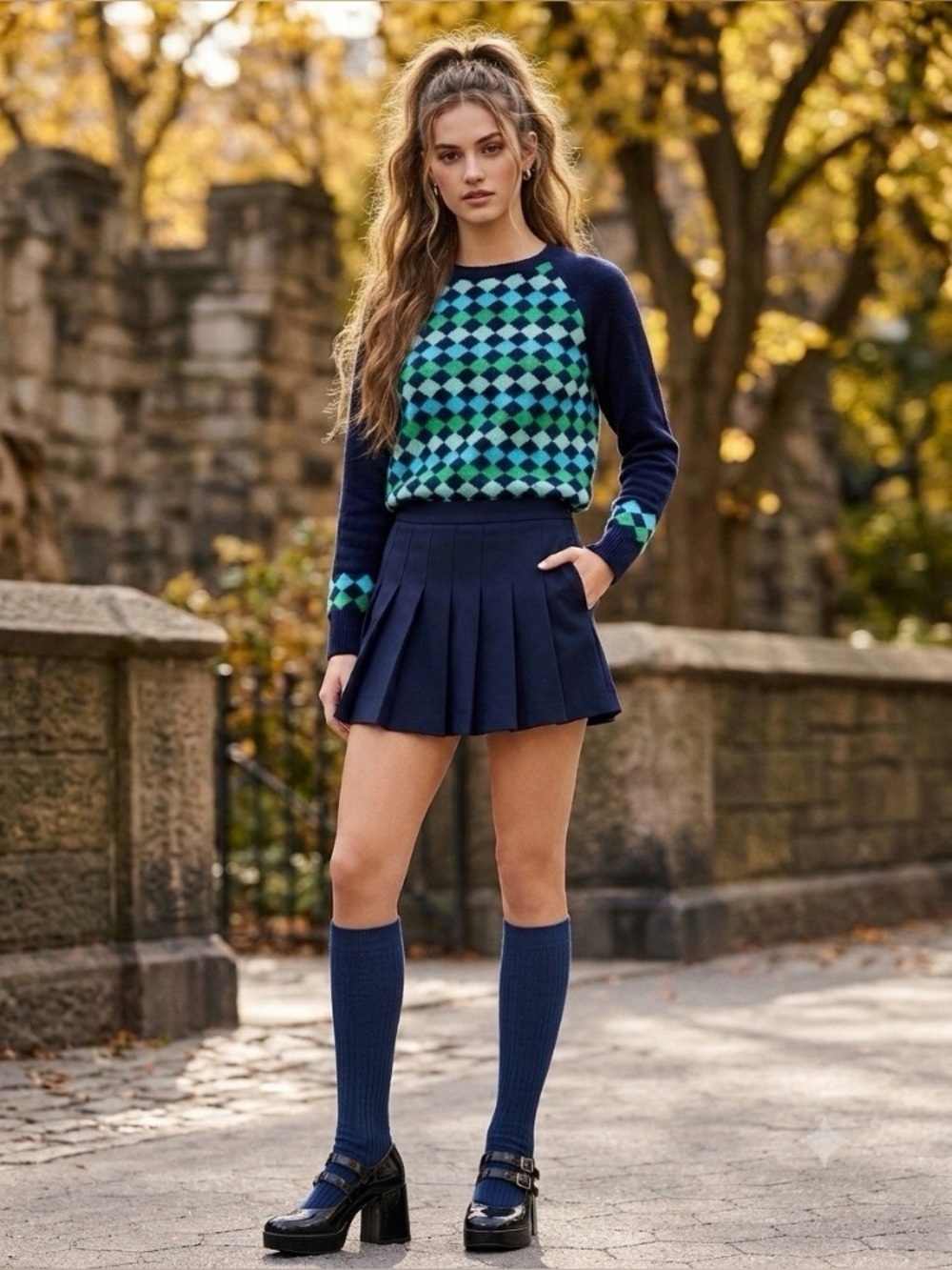 J.Crew Y2K 100% Lambswool Argyle Checkerprint Preppy Academia Crewneck Sweater S